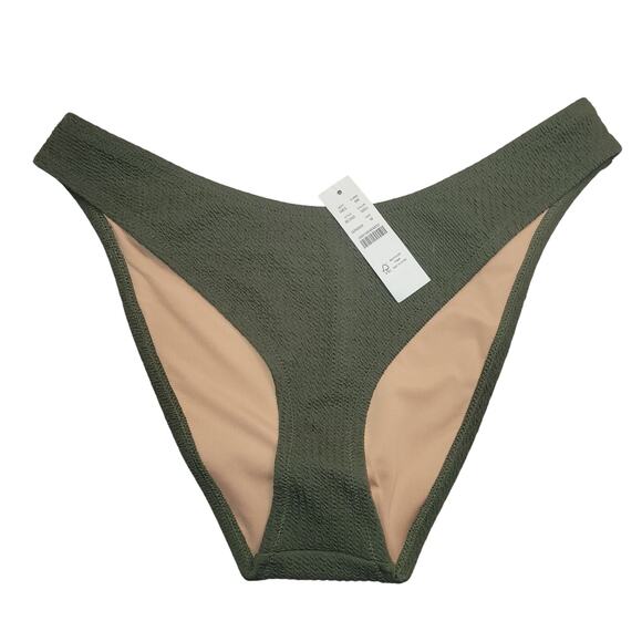J Crew Bikini Bottom Textured curved-waist cheeky Size Medium Green BC050 - Picture 1 of 7